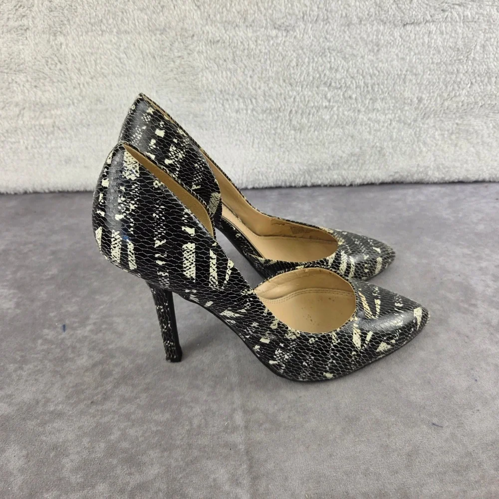 BCBG Paris Jaze Snakeskin d'Orsay Pumps Black White Pointed Toe Heels 8B
